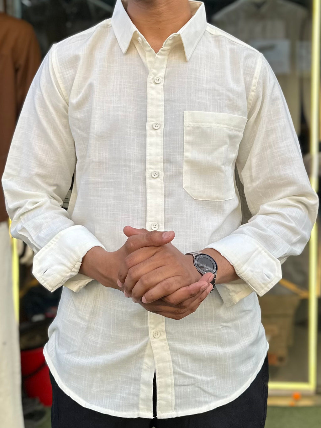 Cream linen-blend Shirt