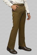 Men Bootcut Brownish-Olive Pant, Flared Leg Trouser