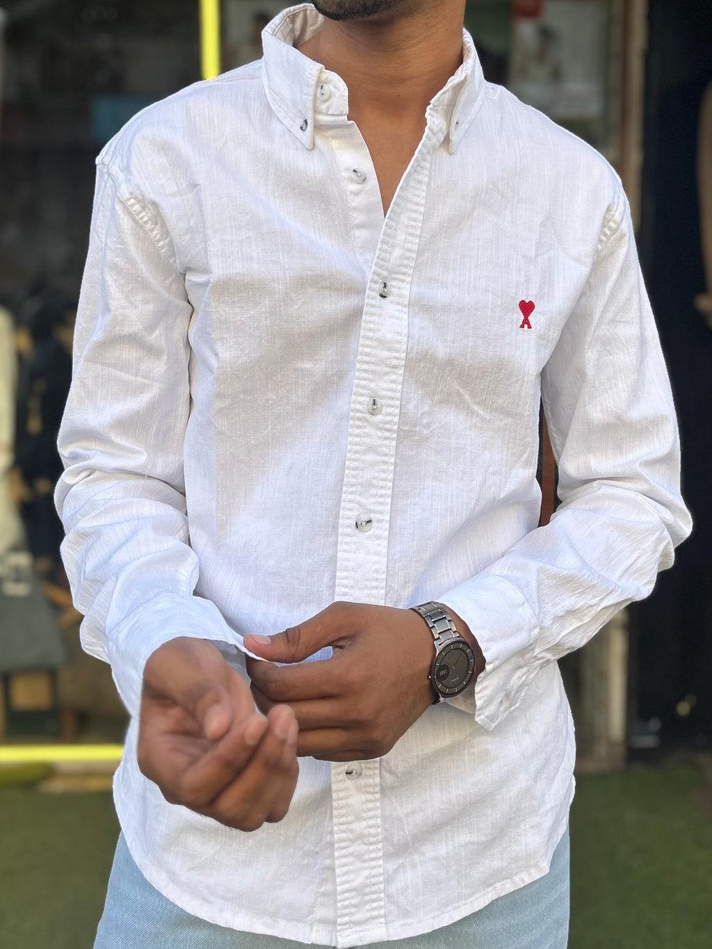 Luxury White Linen Shirt with embroidery detail