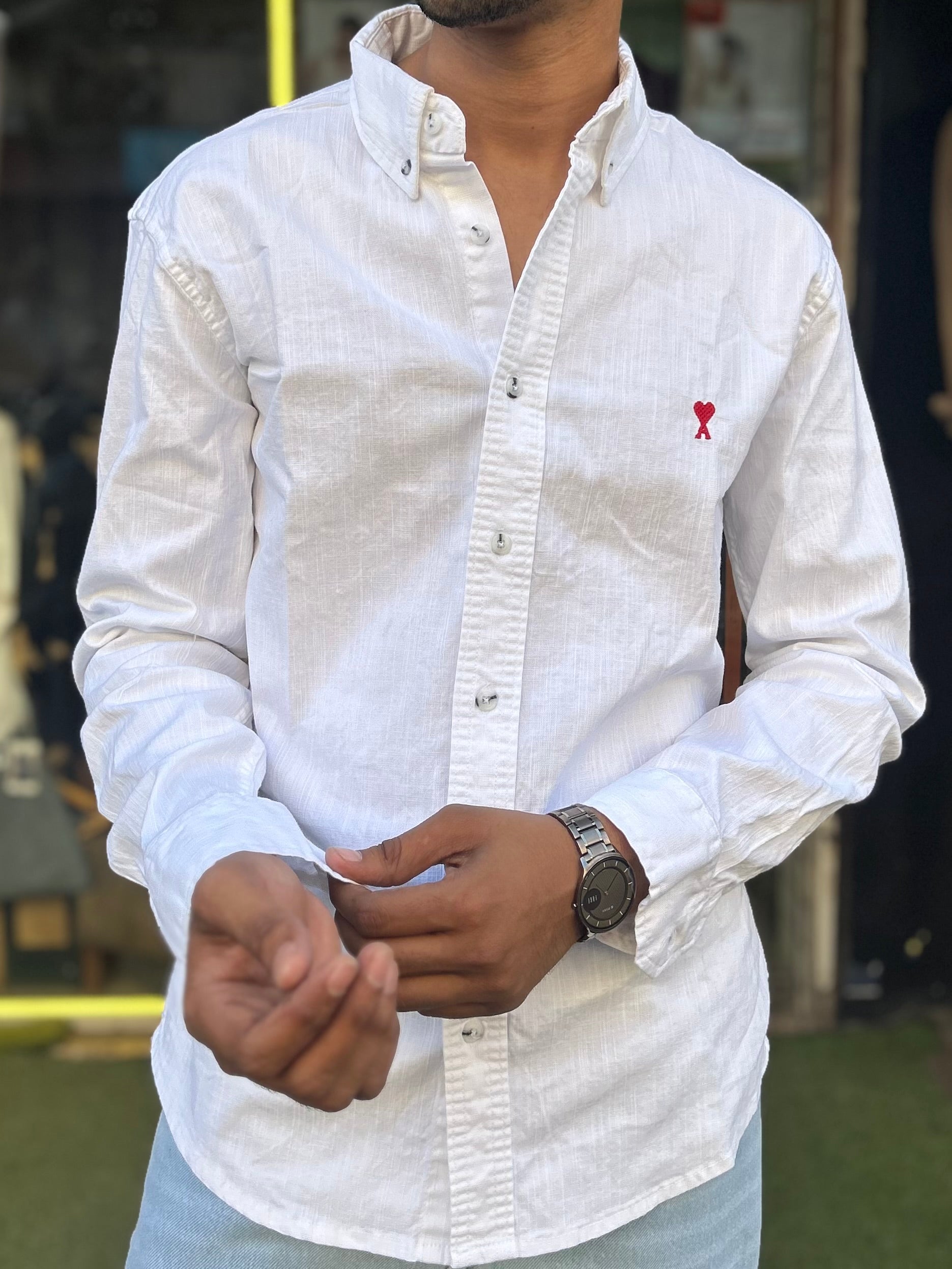 Luxury White Linen Shirt with embroidery detail