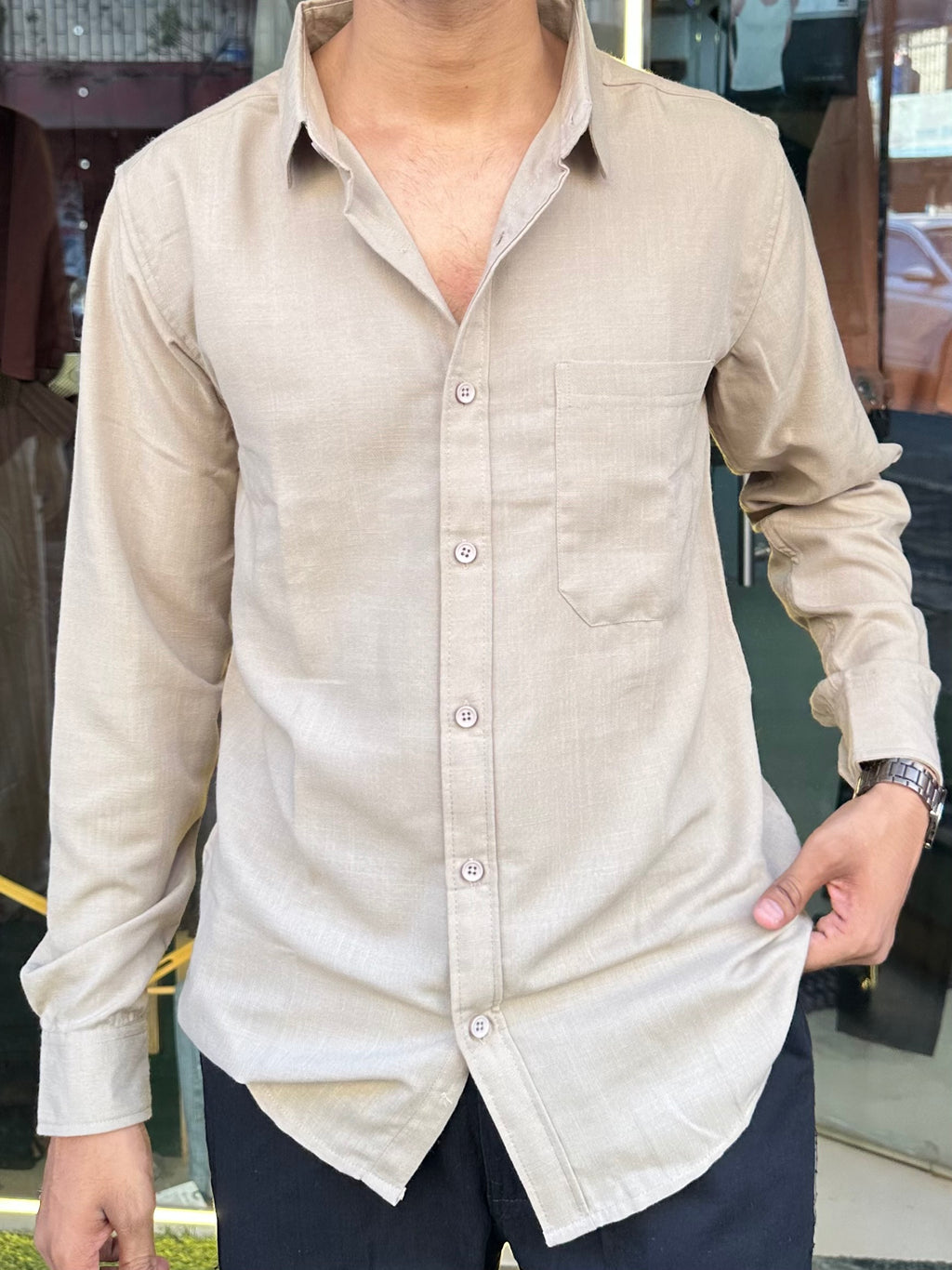 Beige linen-blend Shirt