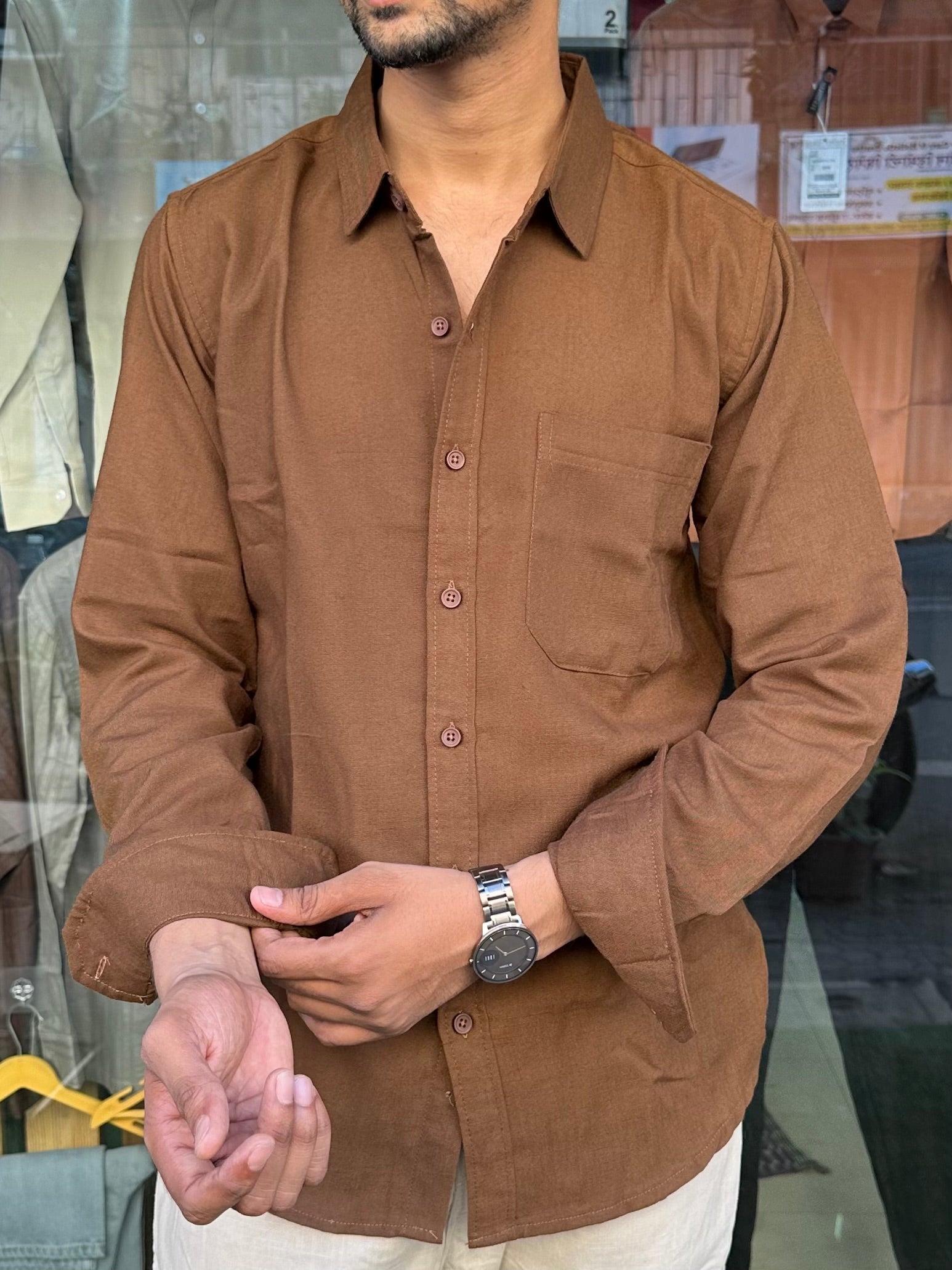 Brown linen-blend Shirt