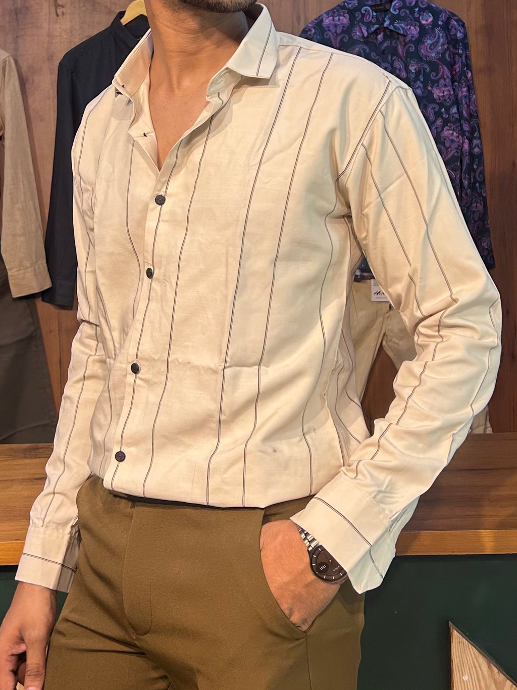 Premium Cream Stripe Shirt