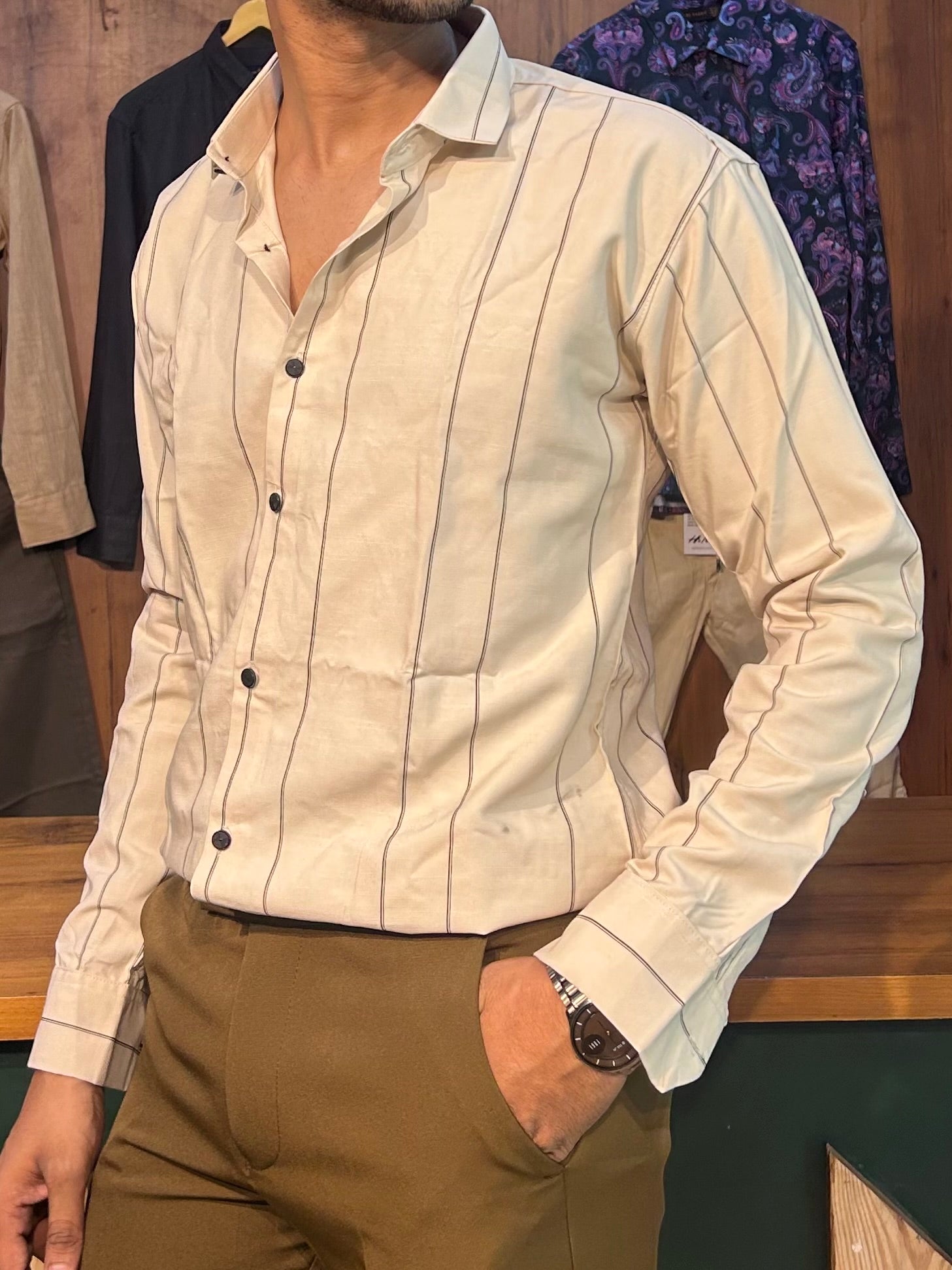 Premium Cream Stripe Shirt