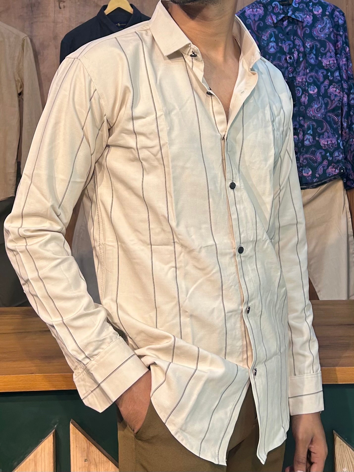 Premium Cream Stripe Shirt