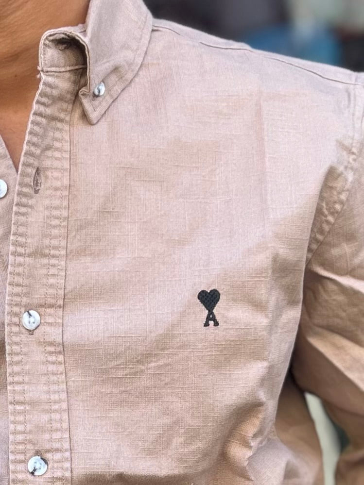 Luxury peach Linen Shirt with embroidery detail
