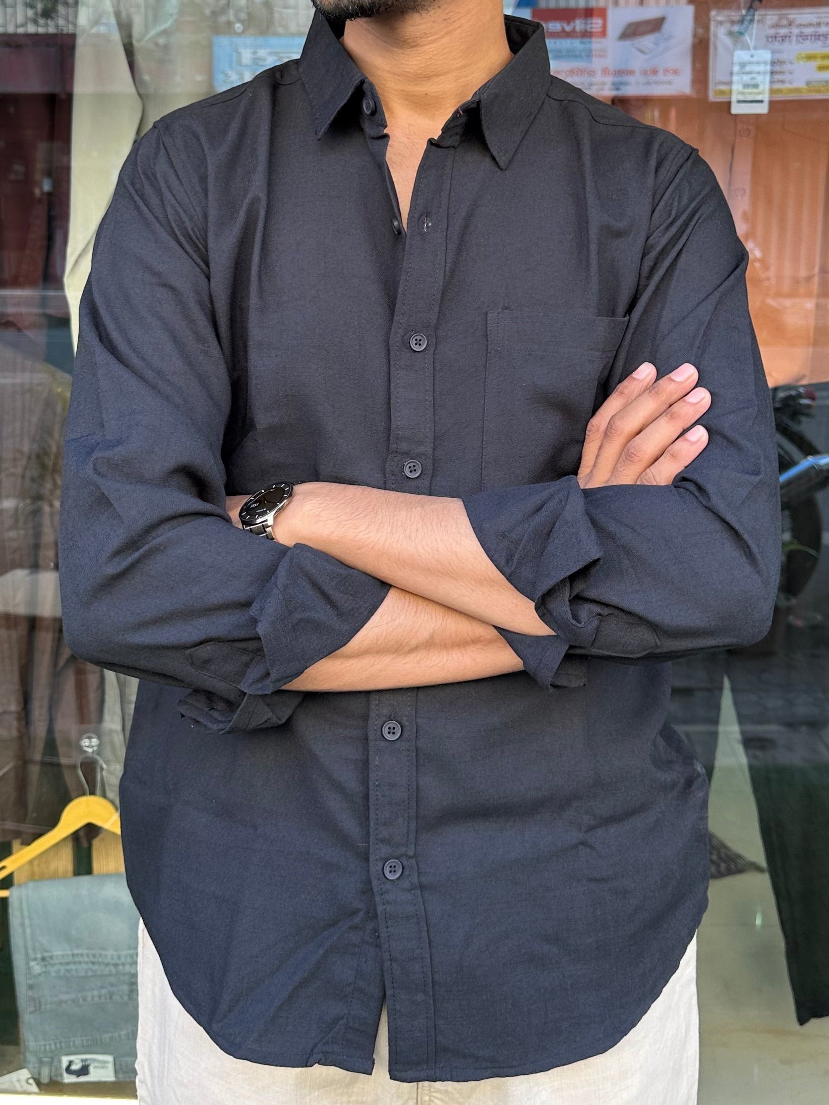 Black linen-blend Shirt
