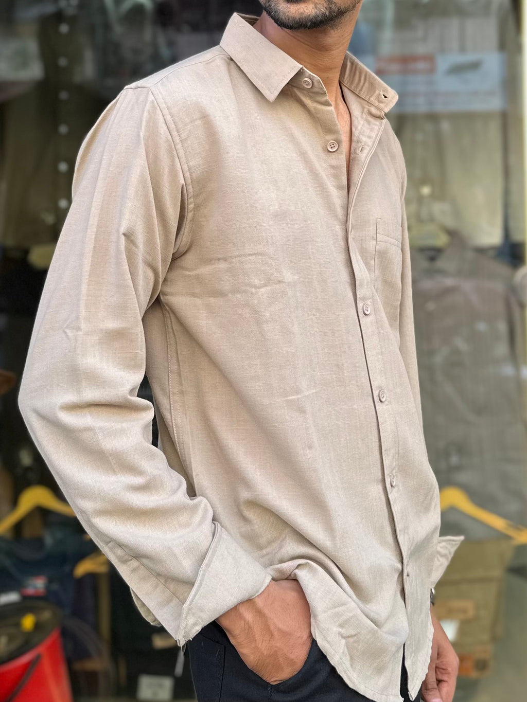 Beige linen-blend Shirt
