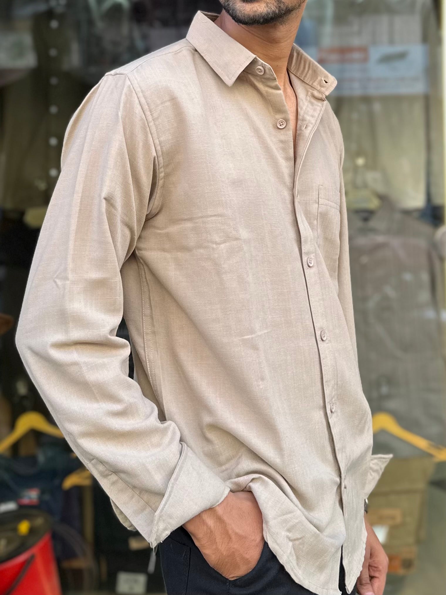 Beige linen-blend Shirt