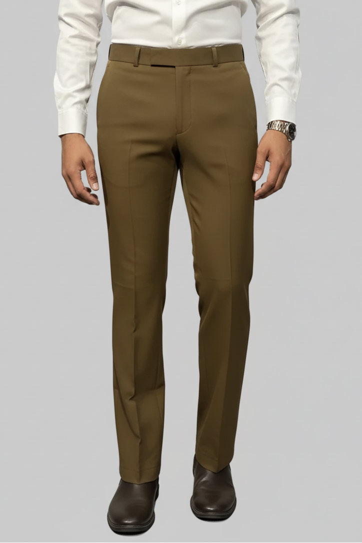 Men Bootcut Brownish-Olive Pant, Flared Leg Trouser