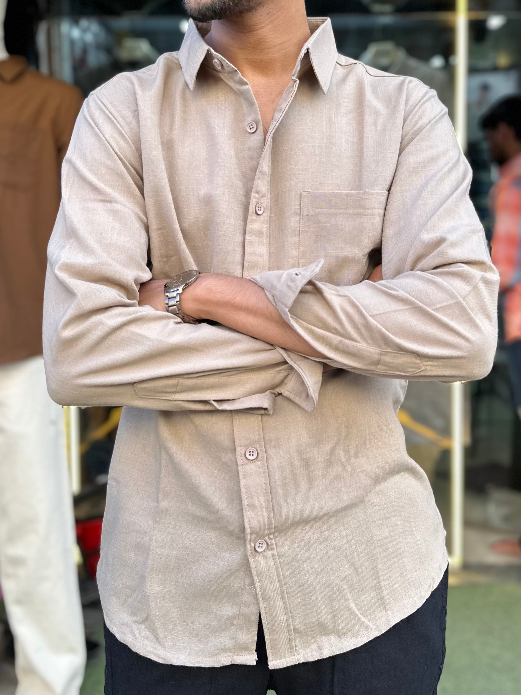 Beige linen-blend Shirt