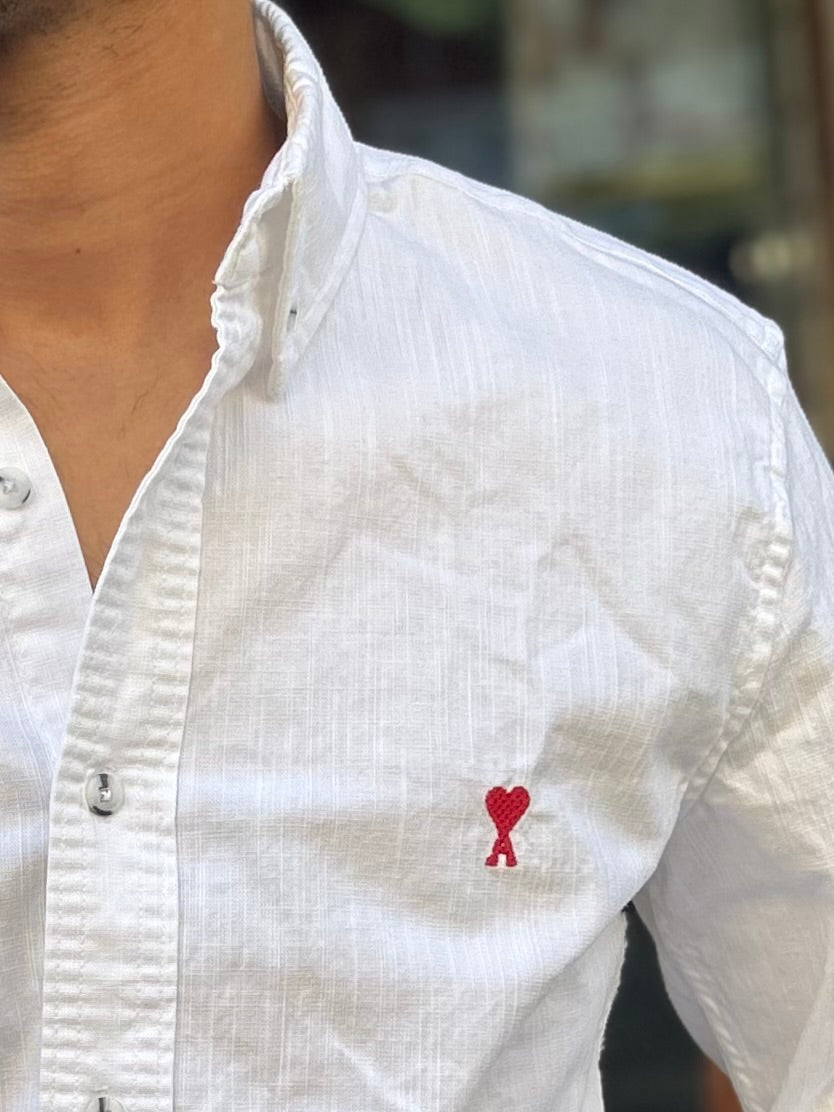 Luxury White Linen Shirt with embroidery detail