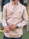 Luxury peach Linen Shirt with embroidery detail