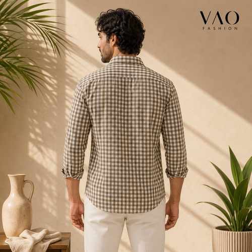 Dark Brown Checked Linen Shirt
