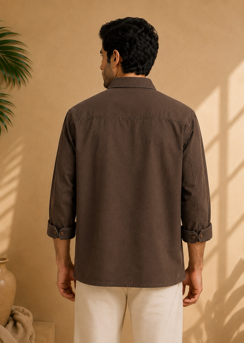Brown Stitched Crop Shirt