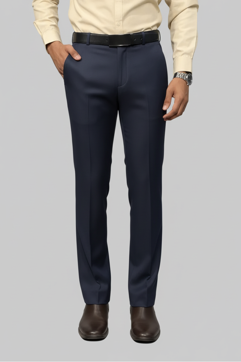 Men Bootcut Navy Blue Pant, Flared Leg Trouser