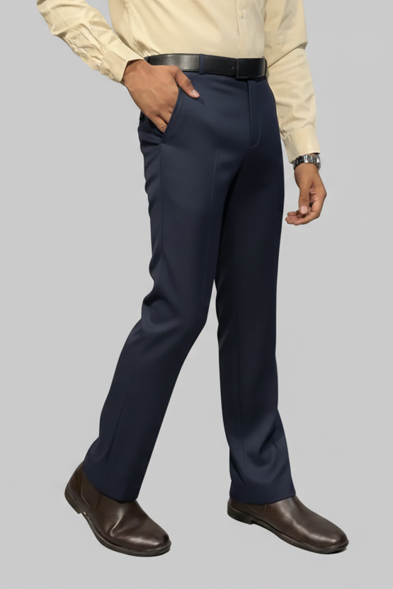 Men Bootcut Navy Blue Pant, Flared Leg Trouser