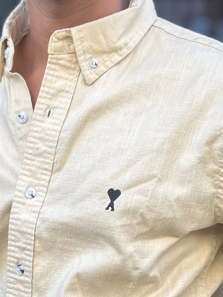 Luxury Beige Linen Shirt with embroidery detail