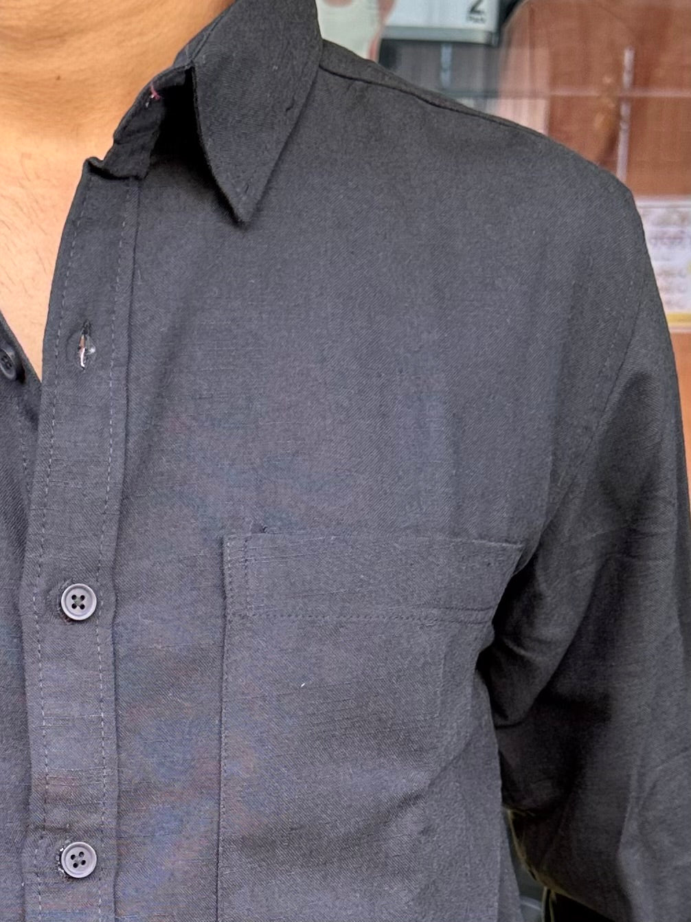 Black linen-blend Shirt