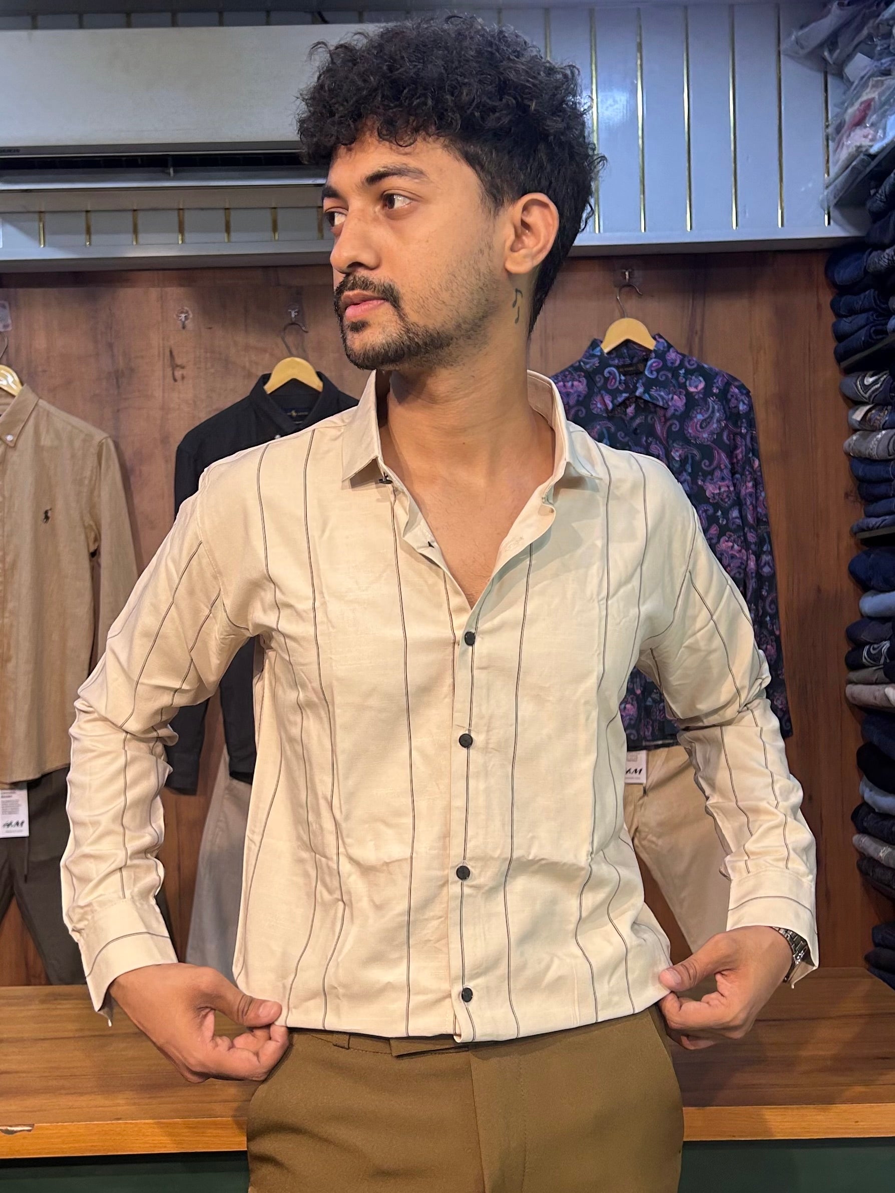 Premium Cream Stripe Shirt