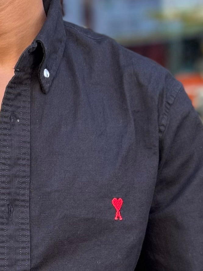Luxury Black Linen Shirt with embroidery detail