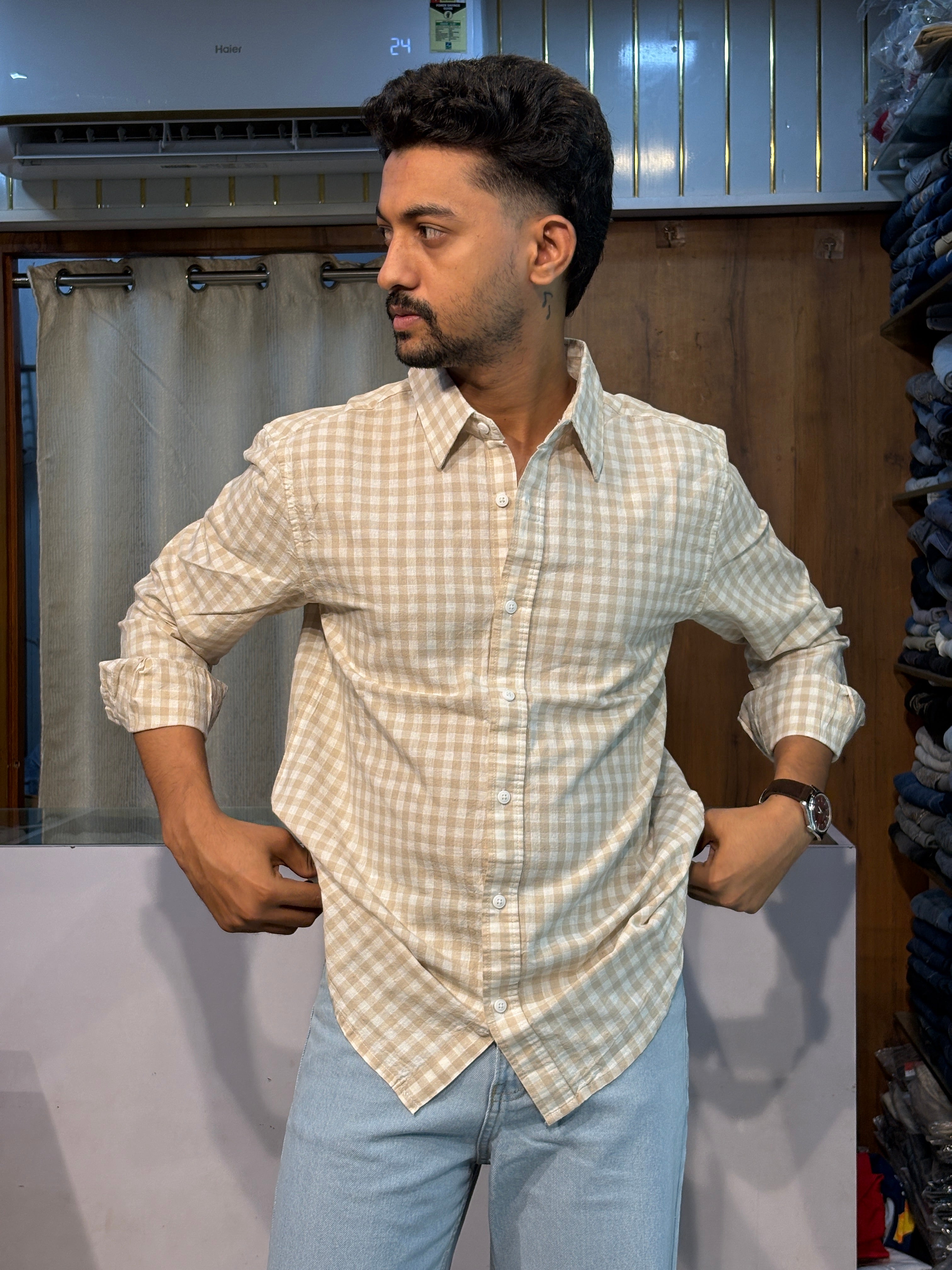Checked Cotton Linen
Casual Shirt