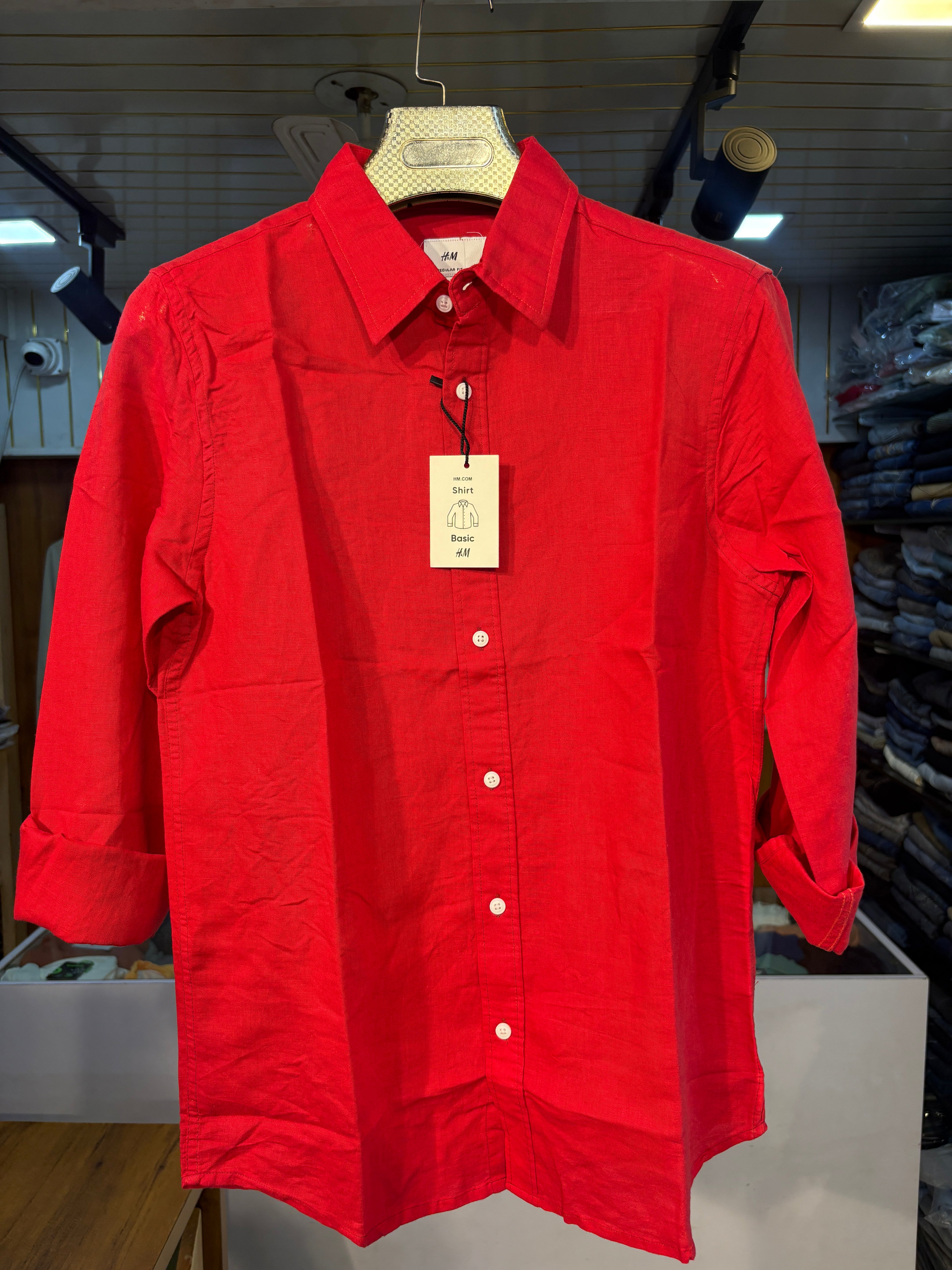 Red Pure Linen Full-Sleeve Men's Shirt
